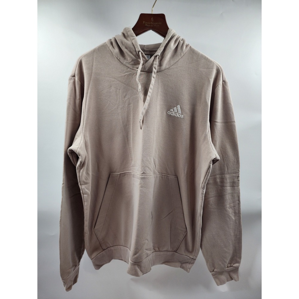 Adidas Mens Pullover Hoodie Sweatshirt Taupe Tan Embroidered Logo Large